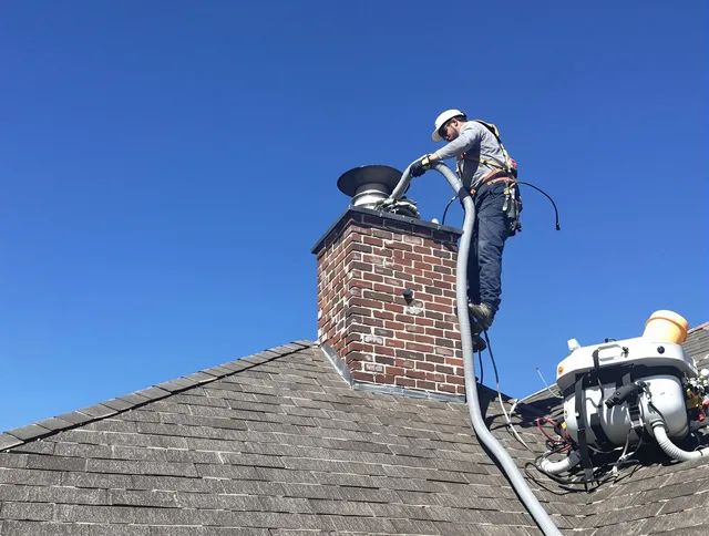 Dedicated Rehoboth Chimney Sweep team member cleaning a chimney in Rehoboth, MA