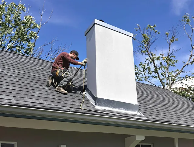 Rehoboth Chimney Sweep team member finishing chimney construction in Rehoboth, MA