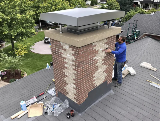 Rehoboth Chimney Sweep team working on a custom chimney remodel in Rehoboth, MA