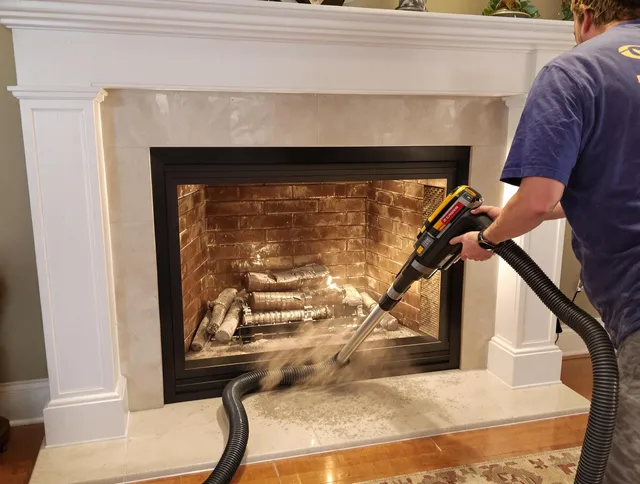 Fireplace cleaning performed by Rehoboth Chimney Sweep in Rehoboth, MA